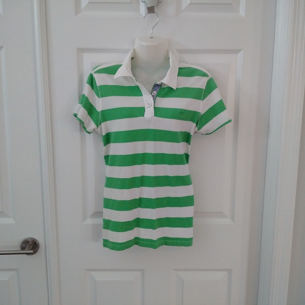 izod polo top green and white striped medium
